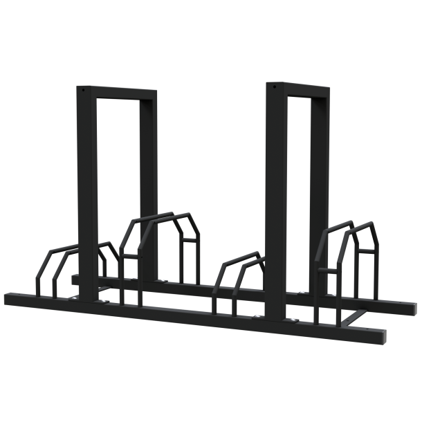 Bicycle stand | Row system | with leaning bracket | with leaning bracket | hot-dip galvanised and coated in RAL9005 | 4 Bicycleslength: 1400 mm